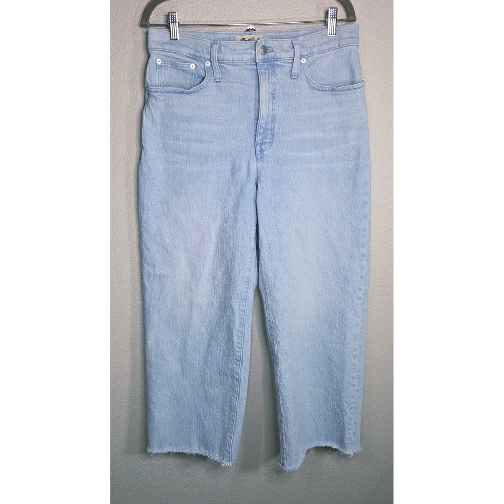 Madewell Wide Leg Crop Jeans Womens 30 Light Wash Raw Hem Denim High Rise